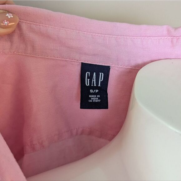 GAP Pink Linen Button Down Shirt Size Small Slim Fit Long Sleeve Summer Lightwei - Picture 5 of 7